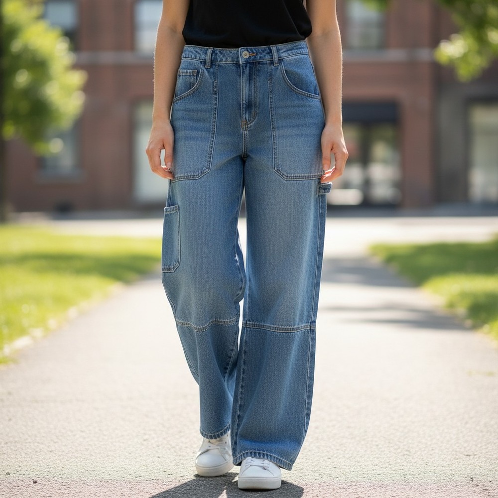 Celebrity Pink Womens Baggy Carpenter Jeans Blue Wide Leg Utility Pants Large